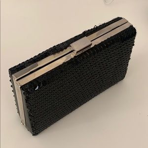 Sequin Clutch with Metallic Chain